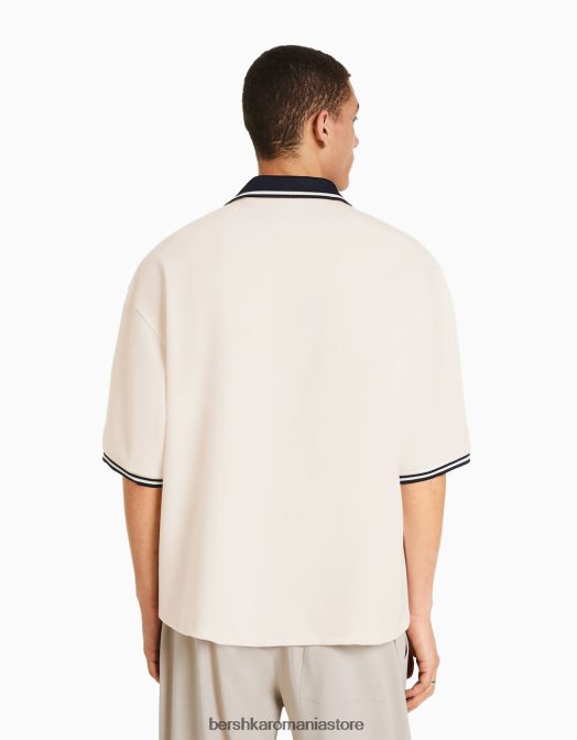 Bershka bărbați cămașă cu mânecă scurtă și guler cu nervuri alb Z86D2940 îmbrăcăminte