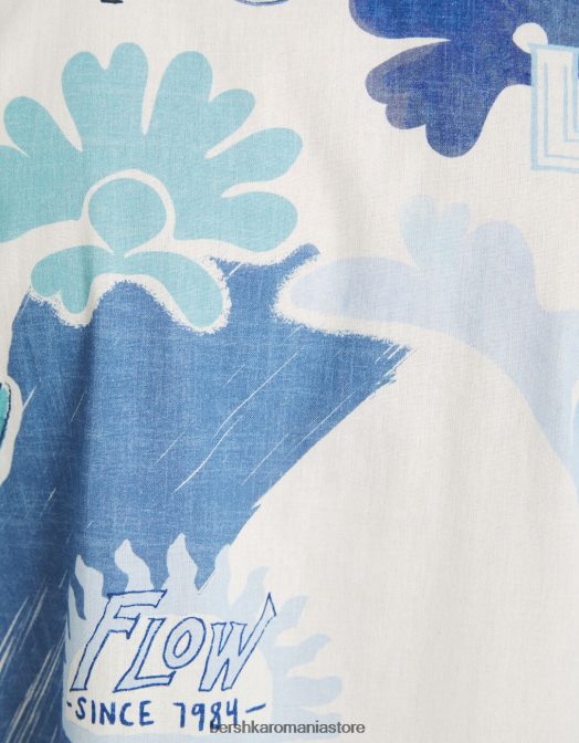 Bershka bărbați cămașă cu mânecă scurtă imprimată albastru deschis Z86D2910 îmbrăcăminte