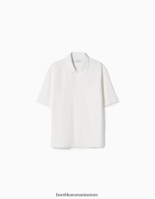 Bershka bărbați cămașă cu mânecă scurtă, în formă relaxată alb Z86D2904 îmbrăcăminte