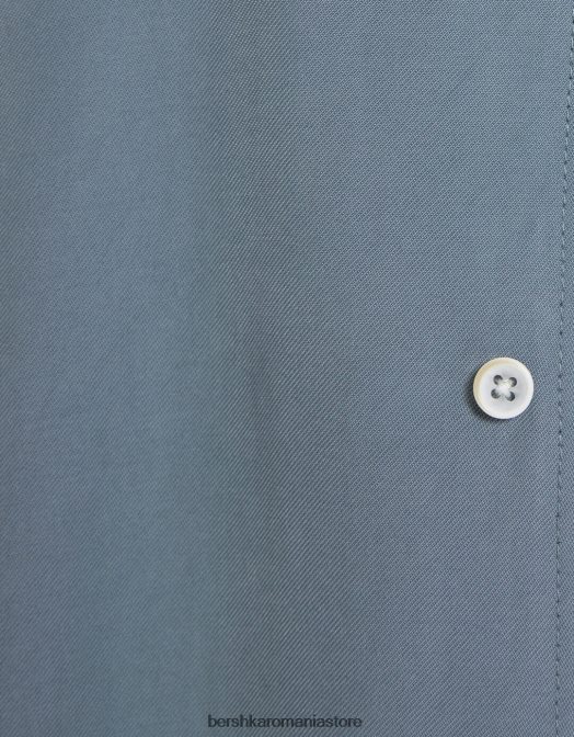 Bershka bărbați cămașă cu mânecă scurtă, în formă relaxată albastru deschis Z86D2906 îmbrăcăminte