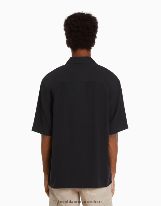 Bershka bărbați cămașă cu mânecă scurtă, în formă relaxată negru Z86D2903 îmbrăcăminte