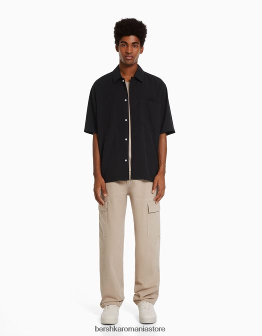 Bershka bărbați cămașă cu mânecă scurtă, în formă relaxată negru Z86D2903 îmbrăcăminte