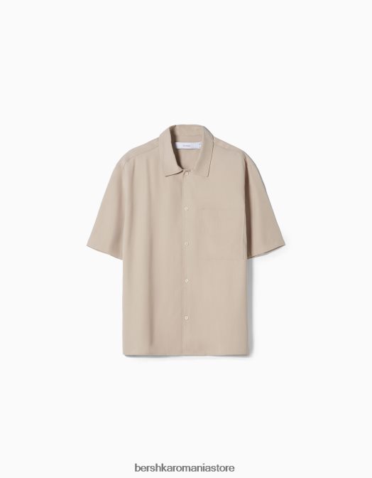 Bershka bărbați cămașă cu mânecă scurtă, în formă relaxată nisip Z86D2905 îmbrăcăminte