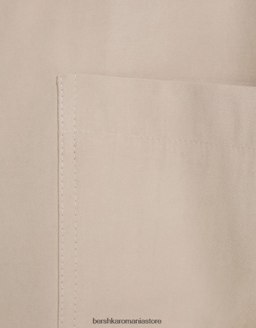 Bershka bărbați cămașă cu mânecă scurtă, în formă relaxată nisip Z86D2905 îmbrăcăminte