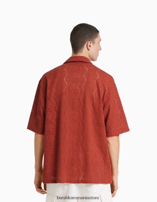 Bershka bărbați cămașă cu mânecă scurtă, în formă relaxată portocale Z86D2900 îmbrăcăminte