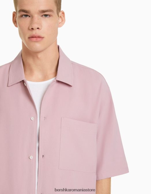 Bershka bărbați cămașă cu mânecă scurtă, în formă relaxată roz Z86D2908 îmbrăcăminte