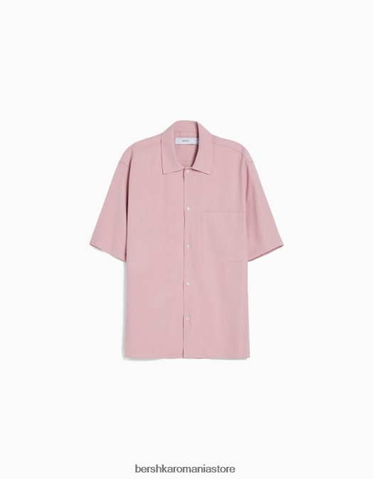 Bershka bărbați cămașă cu mânecă scurtă, în formă relaxată roz Z86D2908 îmbrăcăminte