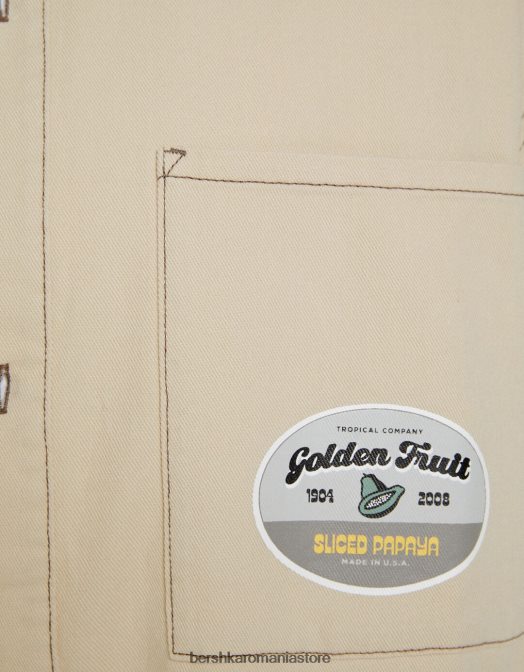 Bershka bărbați cămașă de muncitor din denim cu mânecă scurtă cremă Z86D2882 îmbrăcăminte