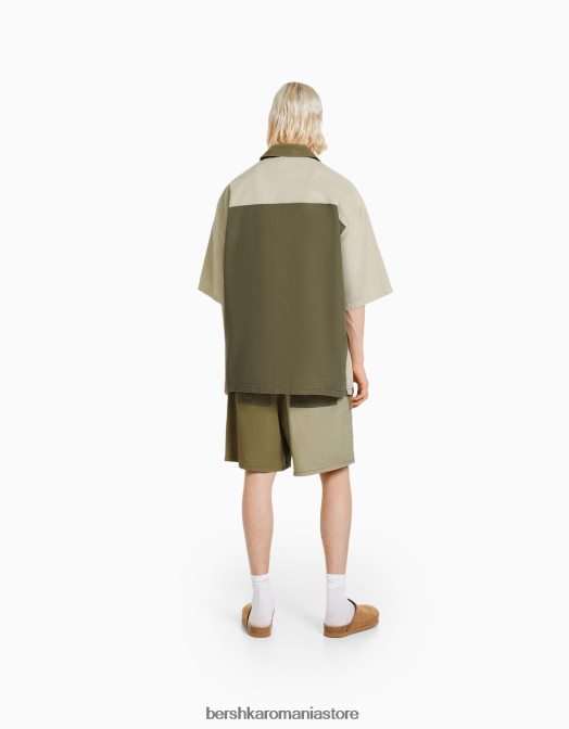 Bershka bărbați cămașă din denim cu mânecă scurtă kaki Z86D2881 îmbrăcăminte