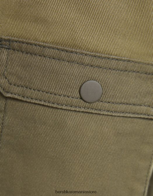 Bershka bărbați cămașă din denim cu mânecă scurtă kaki Z86D2881 îmbrăcăminte