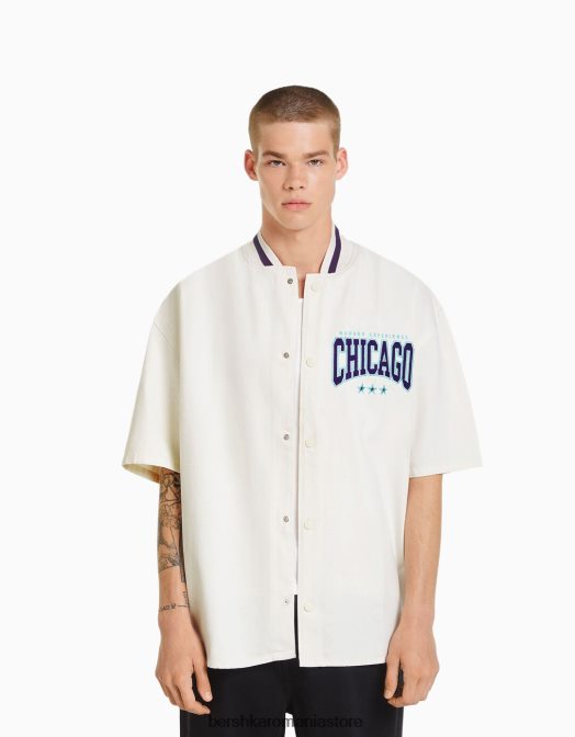 Bershka bărbați cămașă din denim cu mânecă scurtă în dungi retro sport exclusiv Z86D2885 îmbrăcăminte