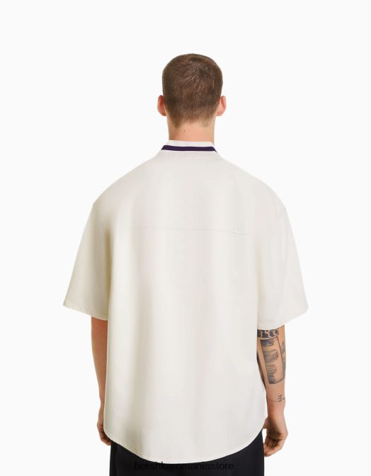 Bershka bărbați cămașă din denim cu mânecă scurtă în dungi retro sport exclusiv Z86D2885 îmbrăcăminte