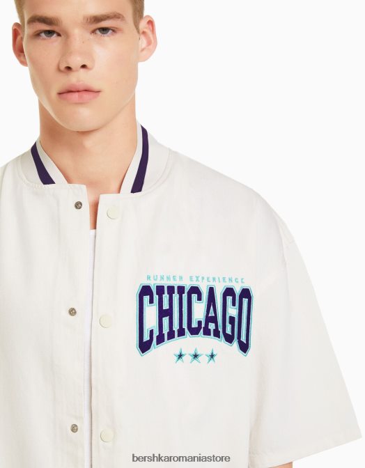 Bershka bărbați cămașă din denim cu mânecă scurtă în dungi retro sport exclusiv Z86D2885 îmbrăcăminte