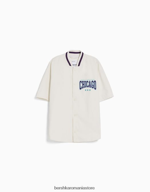 Bershka bărbați cămașă din denim cu mânecă scurtă în dungi retro sport exclusiv Z86D2885 îmbrăcăminte