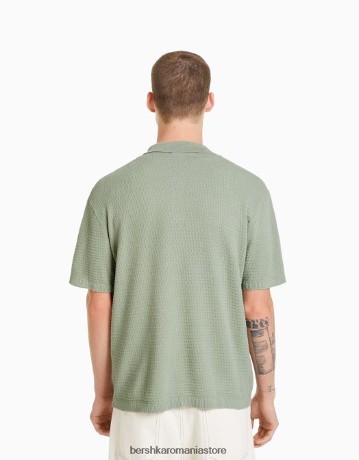 Bershka bărbați cămașă din tricot cu mânecă scurtă texturată verde Z86D2901 îmbrăcăminte