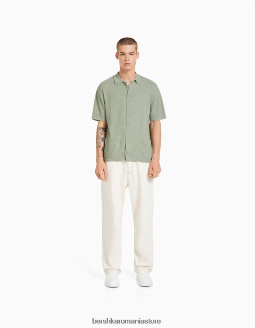 Bershka bărbați cămașă din tricot cu mânecă scurtă texturată verde Z86D2901 îmbrăcăminte