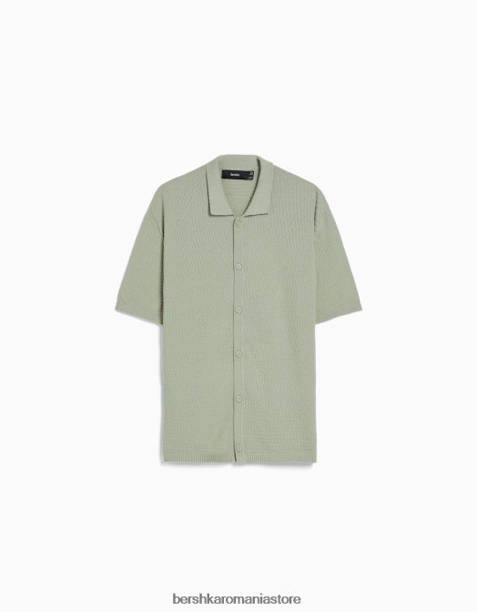 Bershka bărbați cămașă din tricot cu mânecă scurtă texturată verde Z86D2901 îmbrăcăminte