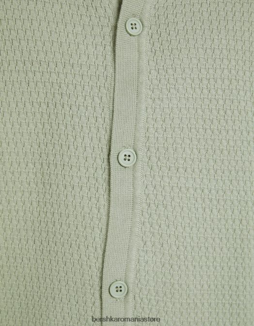 Bershka bărbați cămașă din tricot cu mânecă scurtă texturată verde Z86D2901 îmbrăcăminte