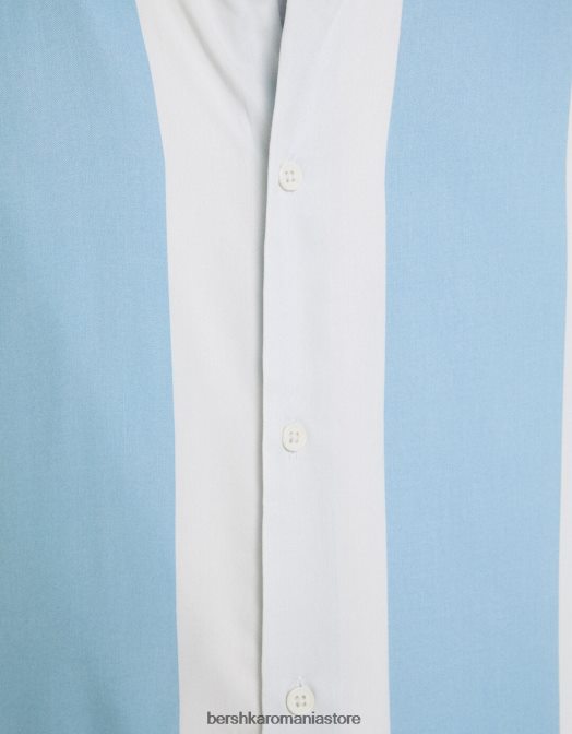 Bershka bărbați cămașă din twill în dungi cu mânecă scurtă albastru deschis Z86D2929 îmbrăcăminte
