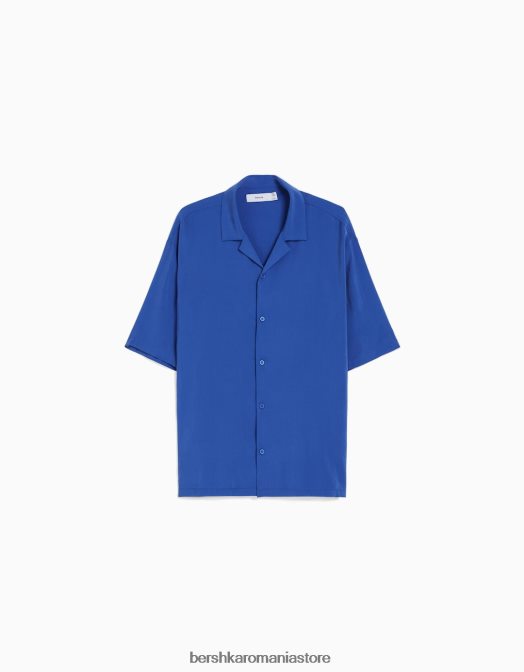 Bershka bărbați cămașă fluidă cu mânecă scurtă albastru Z86D2920 îmbrăcăminte