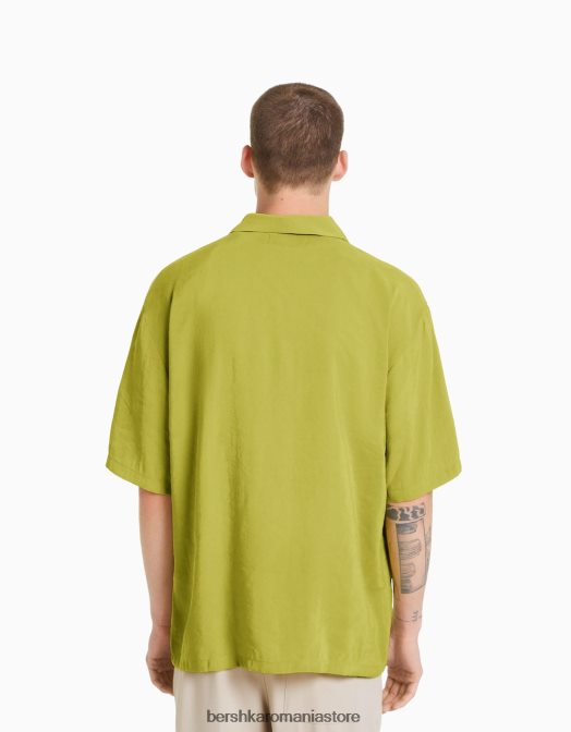 Bershka bărbați cămașă fluidă cu mânecă scurtă verde Z86D2918 îmbrăcăminte