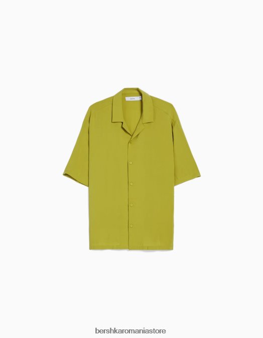Bershka bărbați cămașă fluidă cu mânecă scurtă verde Z86D2918 îmbrăcăminte
