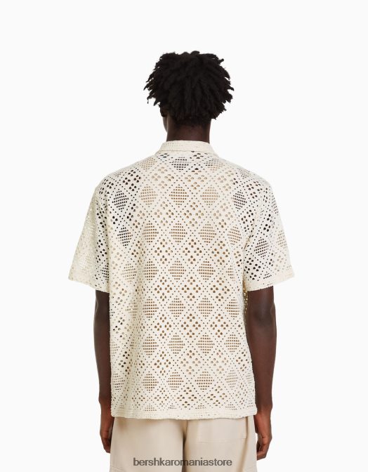 Bershka bărbați cămașă rustică cu mânecă scurtă alb Z86D2878 îmbrăcăminte