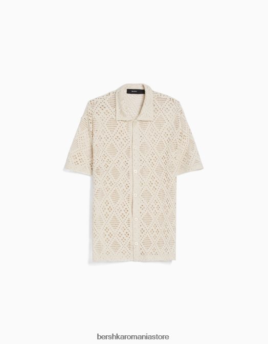 Bershka bărbați cămașă rustică cu mânecă scurtă alb Z86D2878 îmbrăcăminte