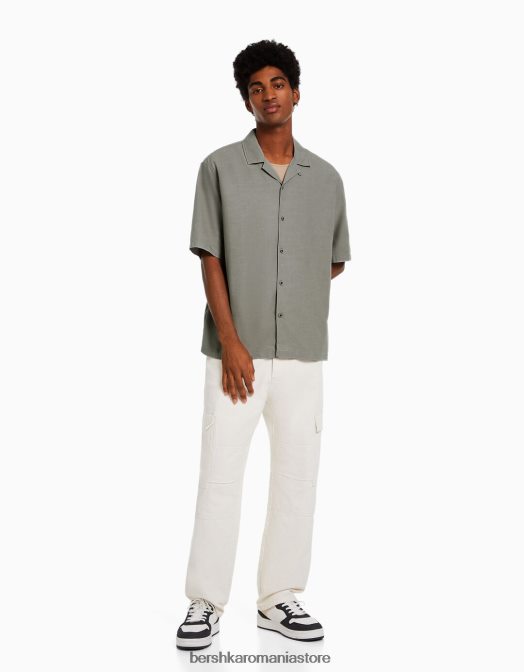 Bershka bărbați cămașă rustică cu mânecă scurtă, cu croiala relaxată alte Z86D2944 îmbrăcăminte