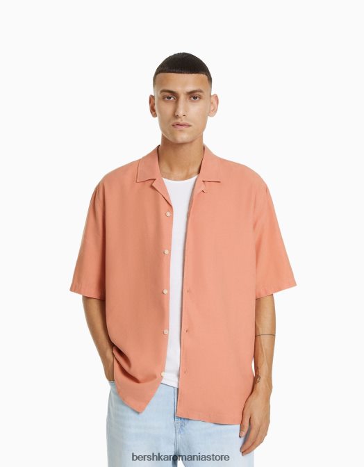 Bershka bărbați cămașă rustică cu mânecă scurtă, cu croiala relaxată portocale Z86D2943 îmbrăcăminte