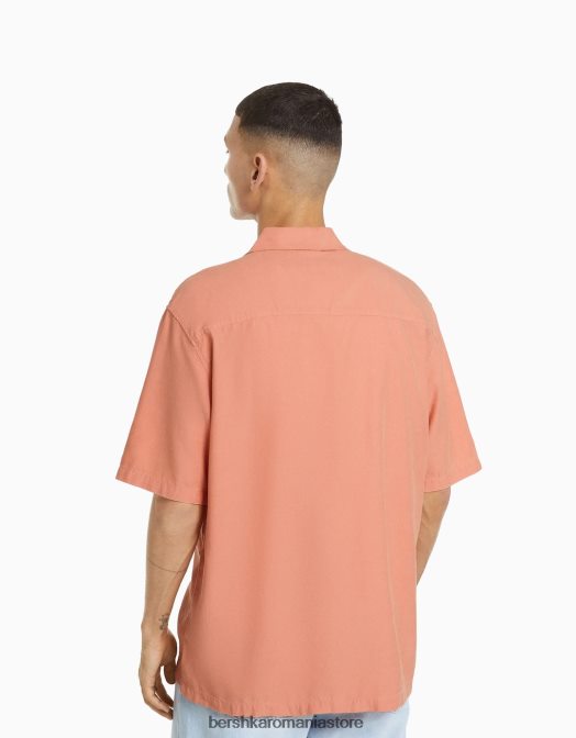 Bershka bărbați cămașă rustică cu mânecă scurtă, cu croiala relaxată portocale Z86D2943 îmbrăcăminte