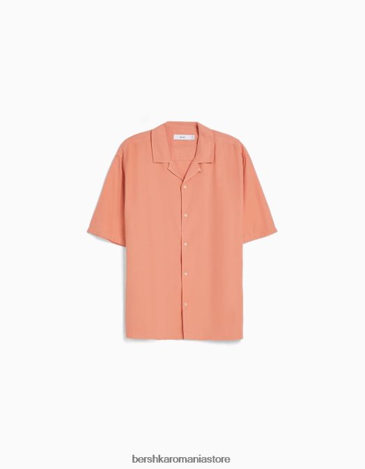 Bershka bărbați cămașă rustică cu mânecă scurtă, cu croiala relaxată portocale Z86D2943 îmbrăcăminte