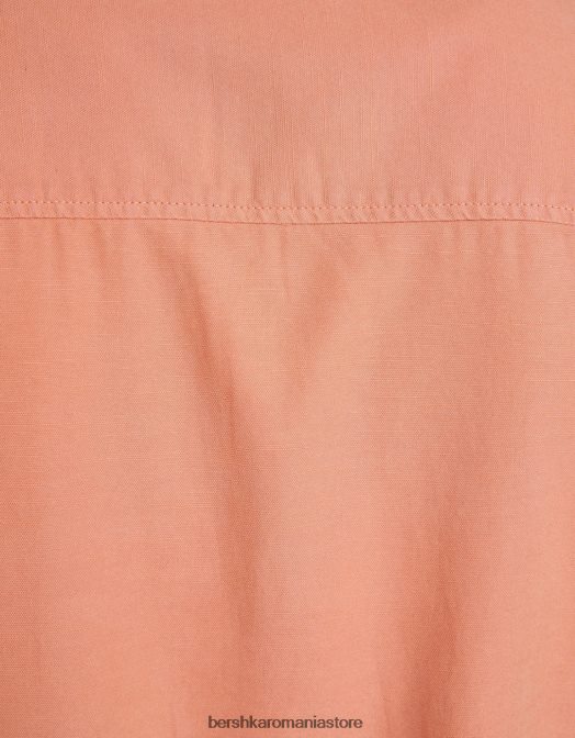 Bershka bărbați cămașă rustică cu mânecă scurtă, cu croiala relaxată portocale Z86D2943 îmbrăcăminte