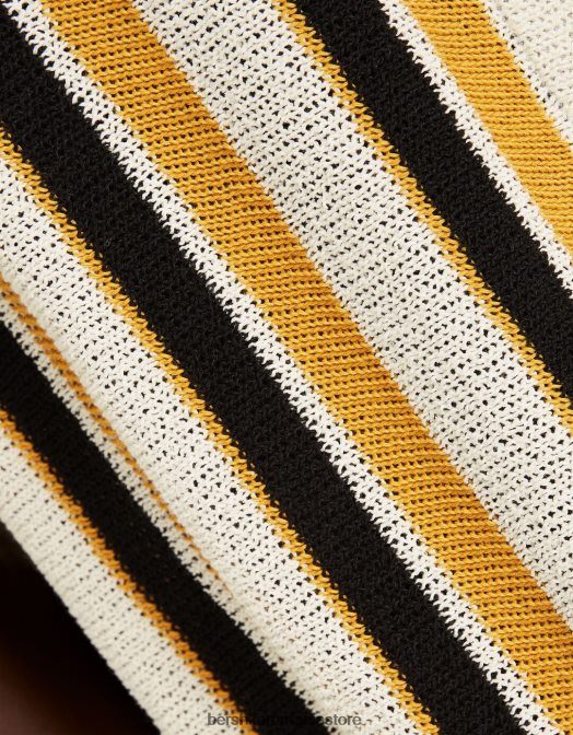 Bershka bărbați cămașă rustică cu mânecă scurtă cu imprimeu în dungi verticale muştar Z86D2898 îmbrăcăminte