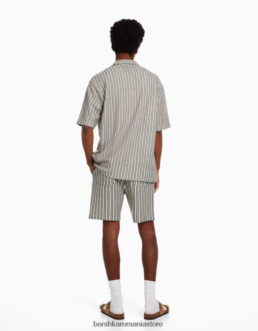 Bershka bărbați cămașă rustică cu mânecă scurtă în dungi alb negru Z86D2926 îmbrăcăminte