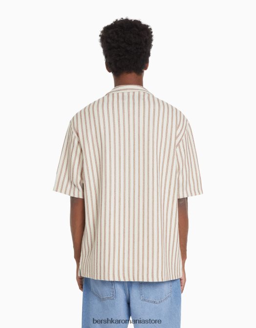 Bershka bărbați cămașă rustică cu mânecă scurtă în dungi granat Z86D2927 îmbrăcăminte