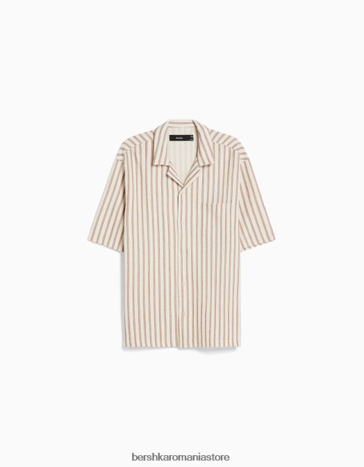 Bershka bărbați cămașă rustică cu mânecă scurtă în dungi granat Z86D2927 îmbrăcăminte