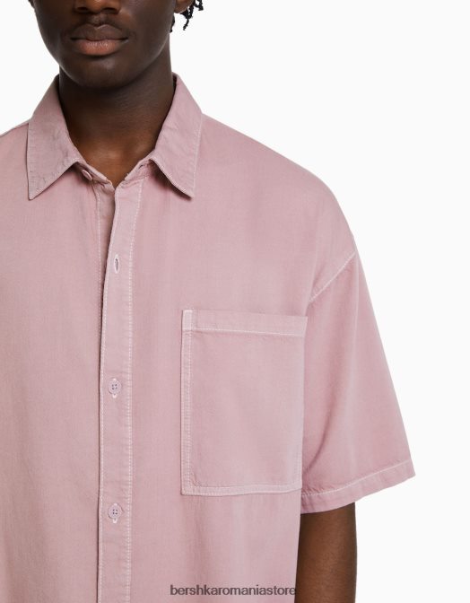 Bershka bărbați cămașă supradimensionată cu mânecă scurtă roz Z86D2916 îmbrăcăminte
