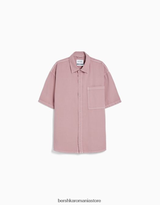 Bershka bărbați cămașă supradimensionată cu mânecă scurtă roz Z86D2916 îmbrăcăminte