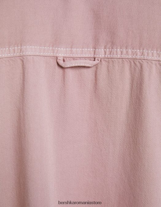 Bershka bărbați cămașă supradimensionată cu mânecă scurtă roz Z86D2916 îmbrăcăminte