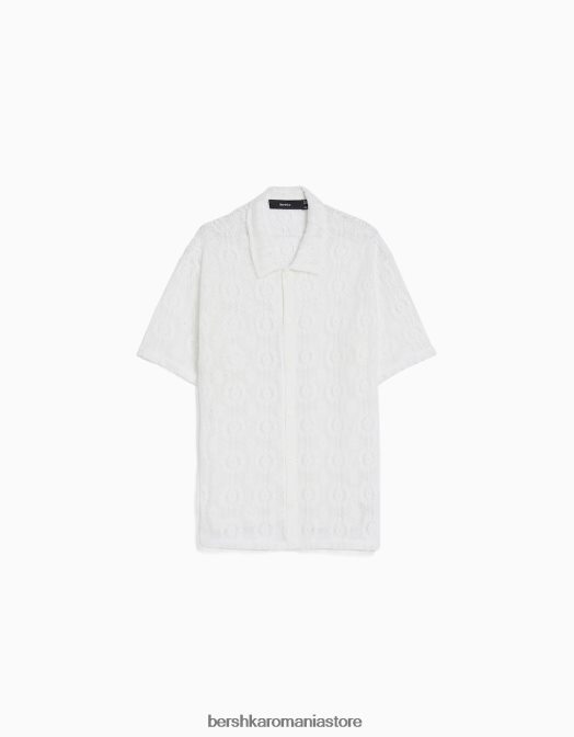 Bershka bărbați camasa crosetata cu maneca scurta alb Z86D2877 îmbrăcăminte