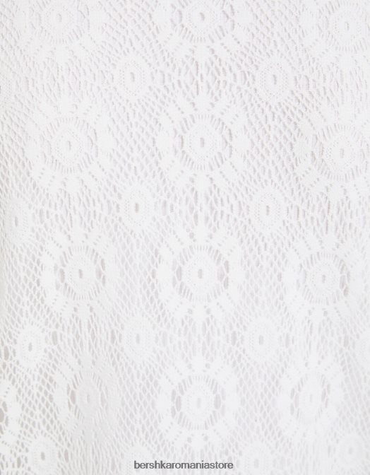 Bershka bărbați camasa crosetata cu maneca scurta alb Z86D2877 îmbrăcăminte