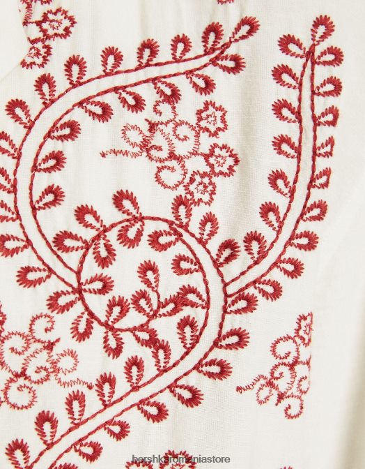 Bershka bărbați camasa cu maneca scurta brodata cu in aproape alb Z86D2858 îmbrăcăminte