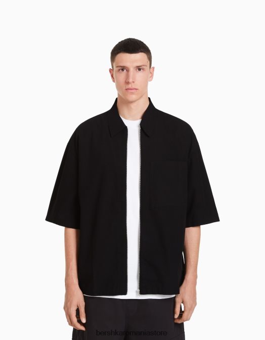 Bershka bărbați camasa cu maneca scurta cu fermoar negru Z86D2912 îmbrăcăminte