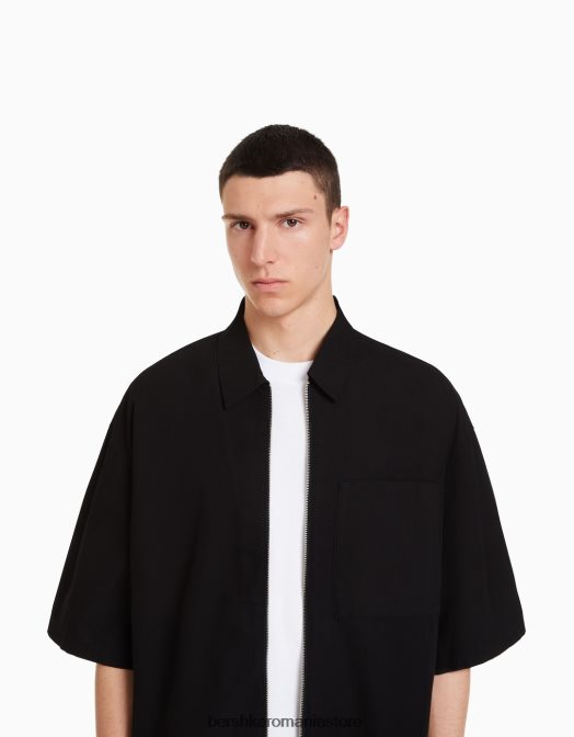 Bershka bărbați camasa cu maneca scurta cu fermoar negru Z86D2912 îmbrăcăminte