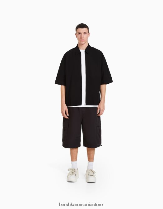 Bershka bărbați camasa cu maneca scurta cu fermoar negru Z86D2912 îmbrăcăminte