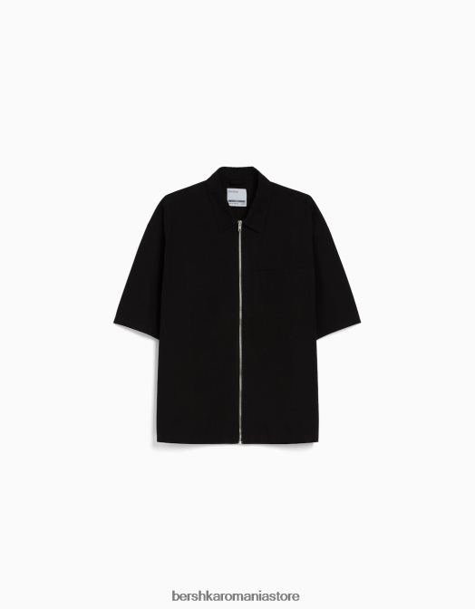 Bershka bărbați camasa cu maneca scurta cu fermoar negru Z86D2912 îmbrăcăminte
