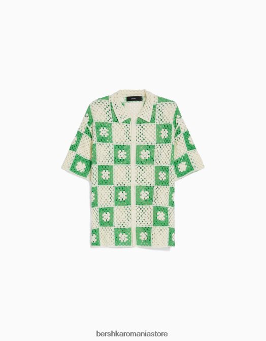 Bershka bărbați camasa rustica crosetata cu maneca scurta alb Z86D2865 îmbrăcăminte