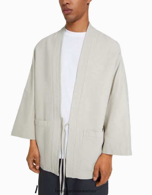 Bershka bărbați chimono cu mâneci lungi și buzunare nisip Z86D2884 îmbrăcăminte
