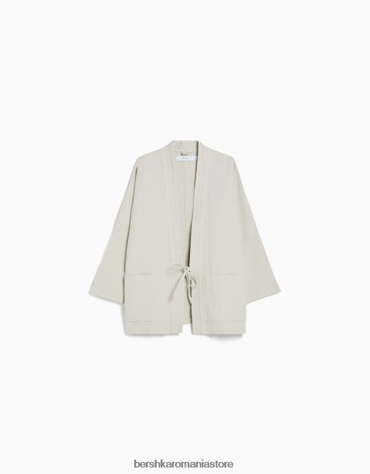 Bershka bărbați chimono cu mâneci lungi și buzunare nisip Z86D2884 îmbrăcăminte